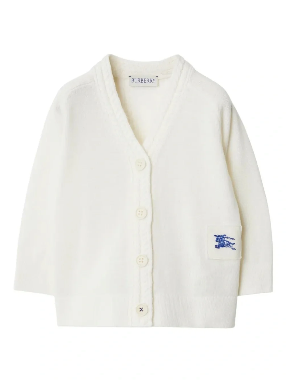 BURBERRY kids Cream Knit Cardigan with Blue Motif. NWT 6 months and up. 68cm